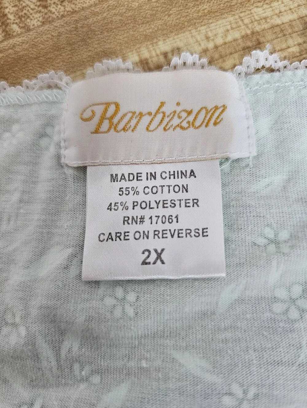 Vintage Barbizon Nightgown 2X Plus Cotton Blend Mint Green Floral Lace Ruffle